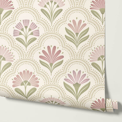 Petra Scandinavian Folk Flower Cream Blush Wallpaper