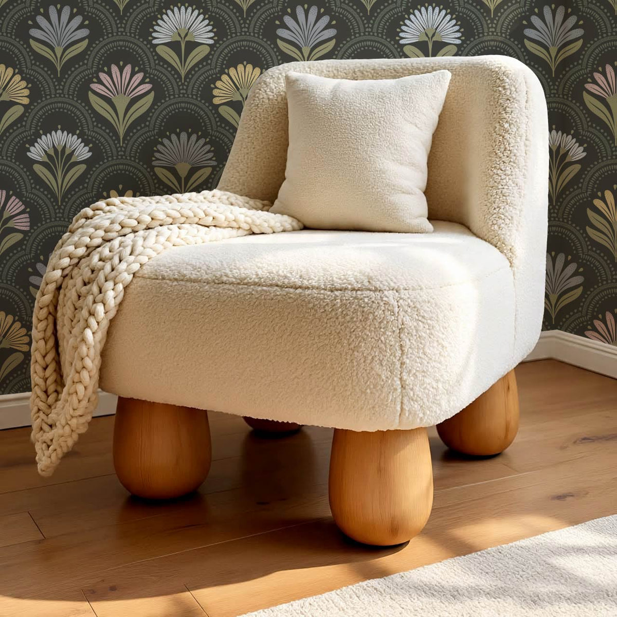 Petra Scandinavian Folk Flower Slate Pastel Wallpaper