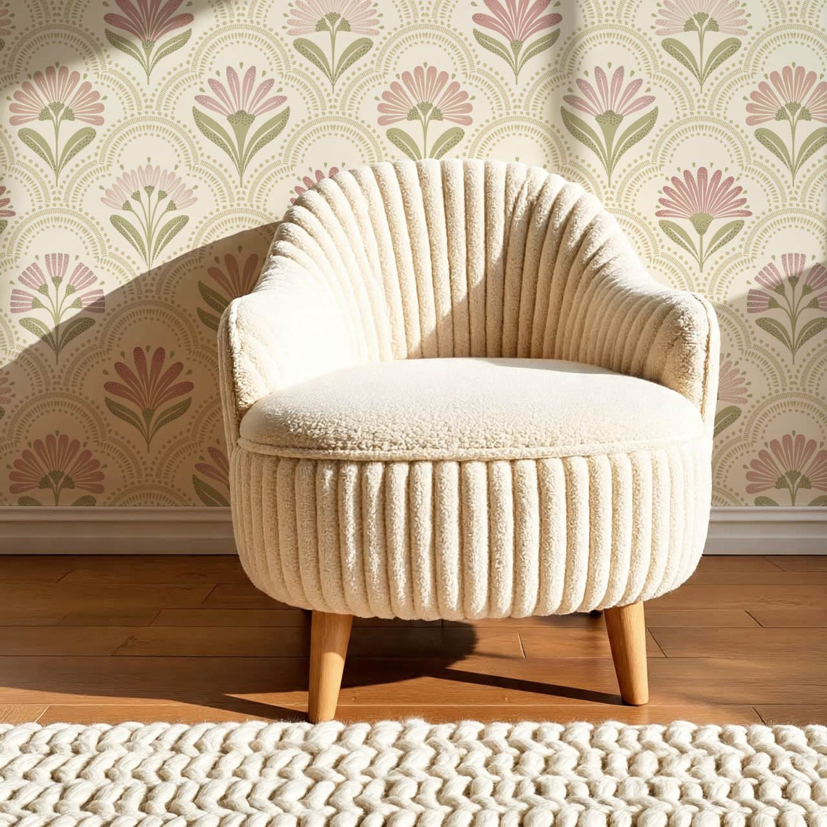 Petra Scandinavian Folk Flower Cream Blush Wallpaper
