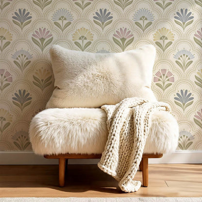 Petra Scandinavian Folk Flower Cream Pastel Wallpaper