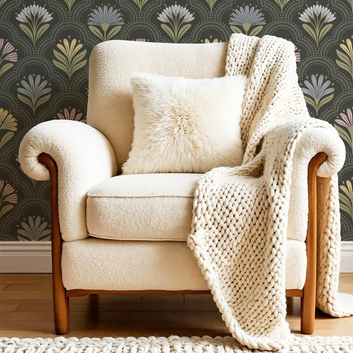 Petra Scandinavian Folk Flower Slate Pastel Wallpaper