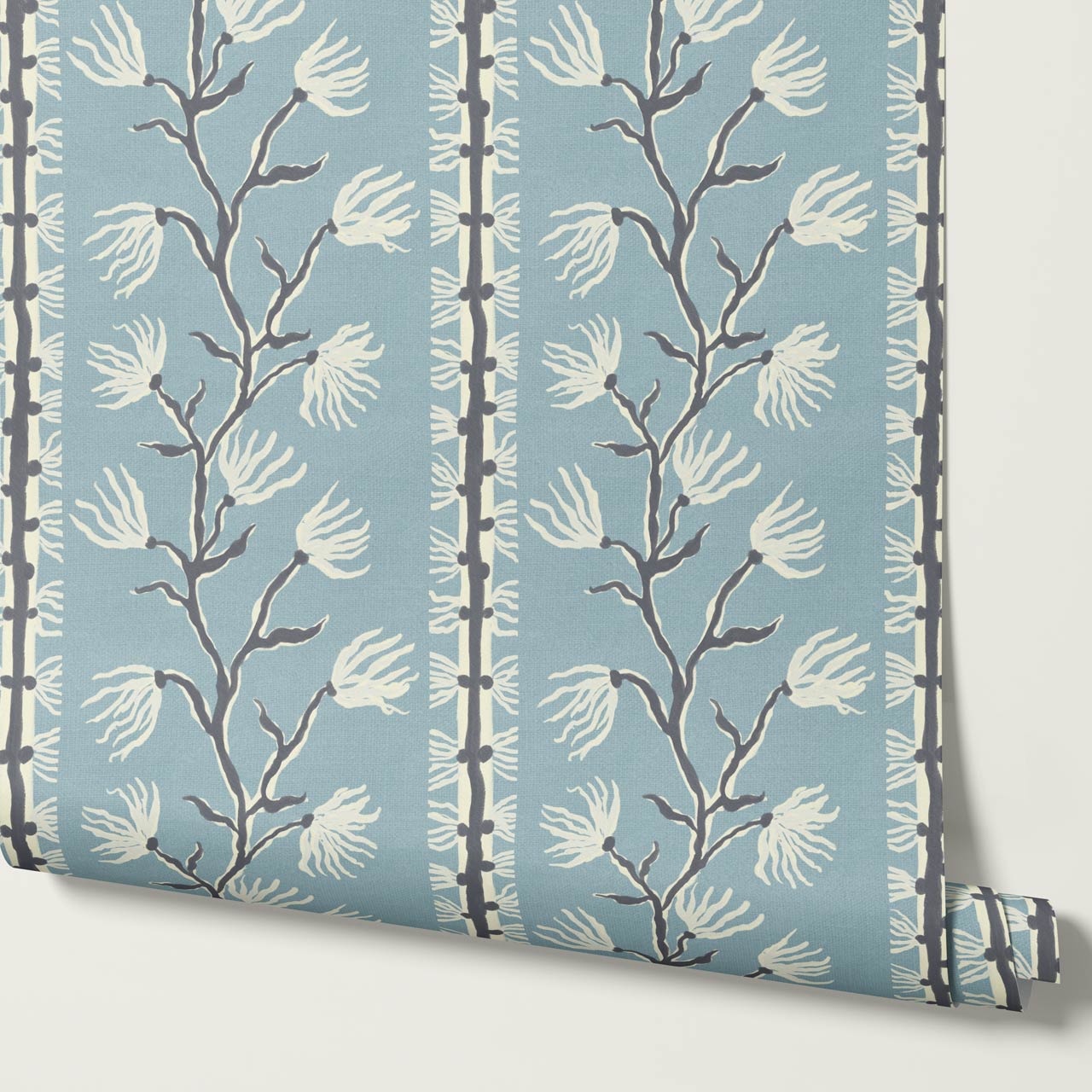 Pilar Branches Pale Blue Cream Wallpaper