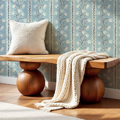 Pilar Branches Pale Blue Cream Wallpaper