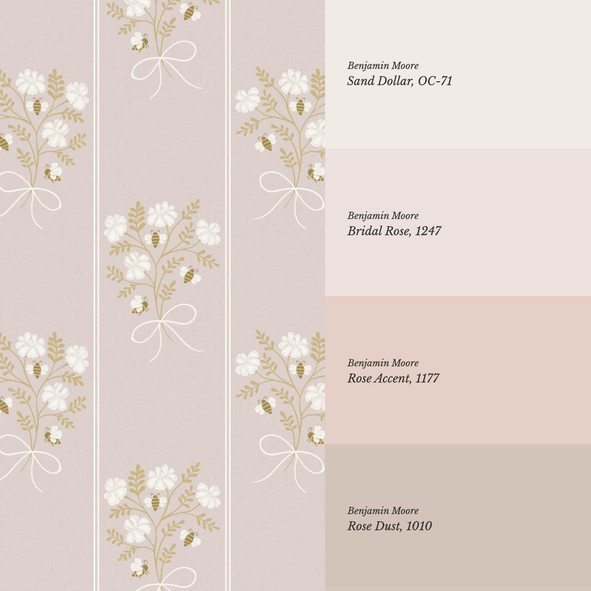 Pipa Blossom Bees Rose Dust Beige Wallpaper