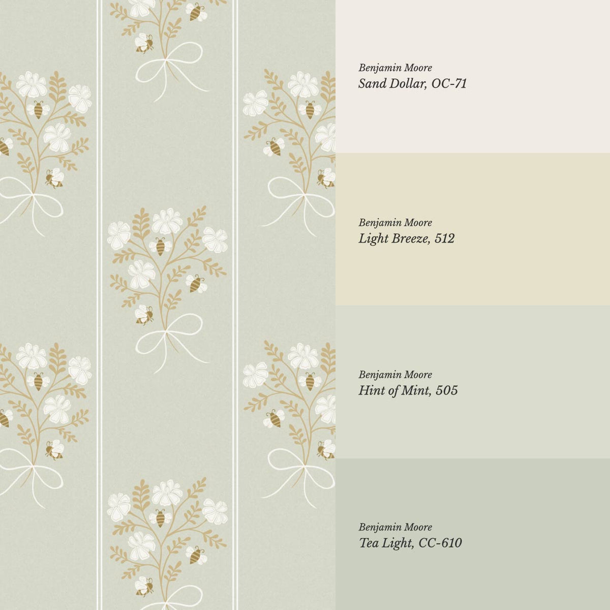 Pipa Blossom Bees Pale Mint Beige Wallpaper