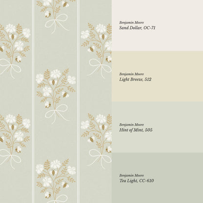 Pipa Blossom Bees Pale Mint Beige Wallpaper