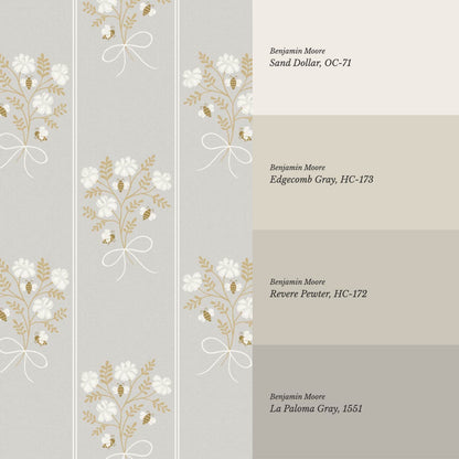 Pipa Blossom Bees Dove Gray Beige Wallpaper