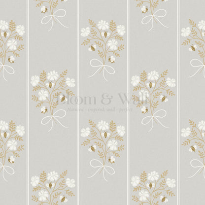 Pipa Blossom Bees Dove Gray Beige Wallpaper