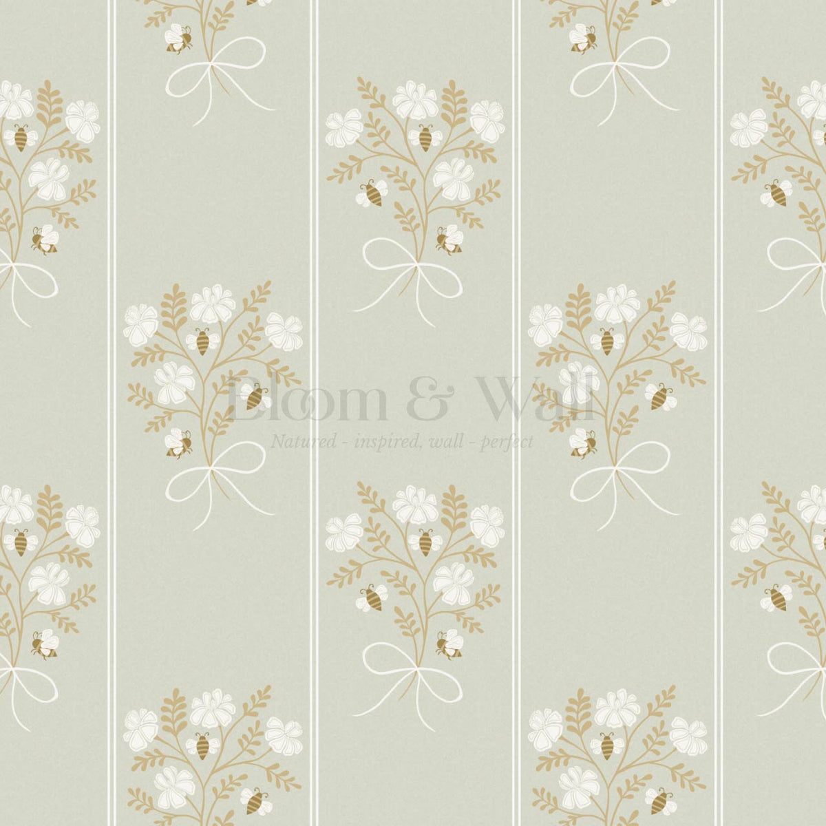 Pipa Blossom Bees Pale Mint Beige Wallpaper