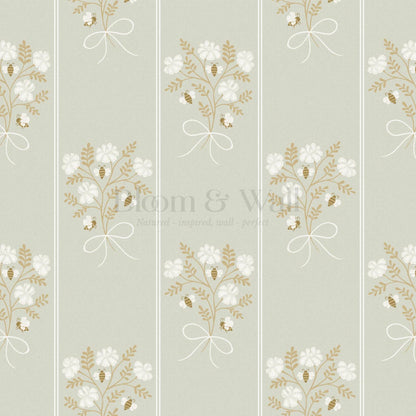Pipa Blossom Bees Pale Mint Beige Wallpaper
