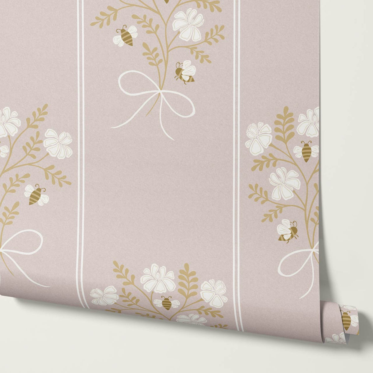 Pipa Blossom Bees Rose Dust Beige Wallpaper