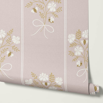 Pipa Blossom Bees Rose Dust Beige Wallpaper
