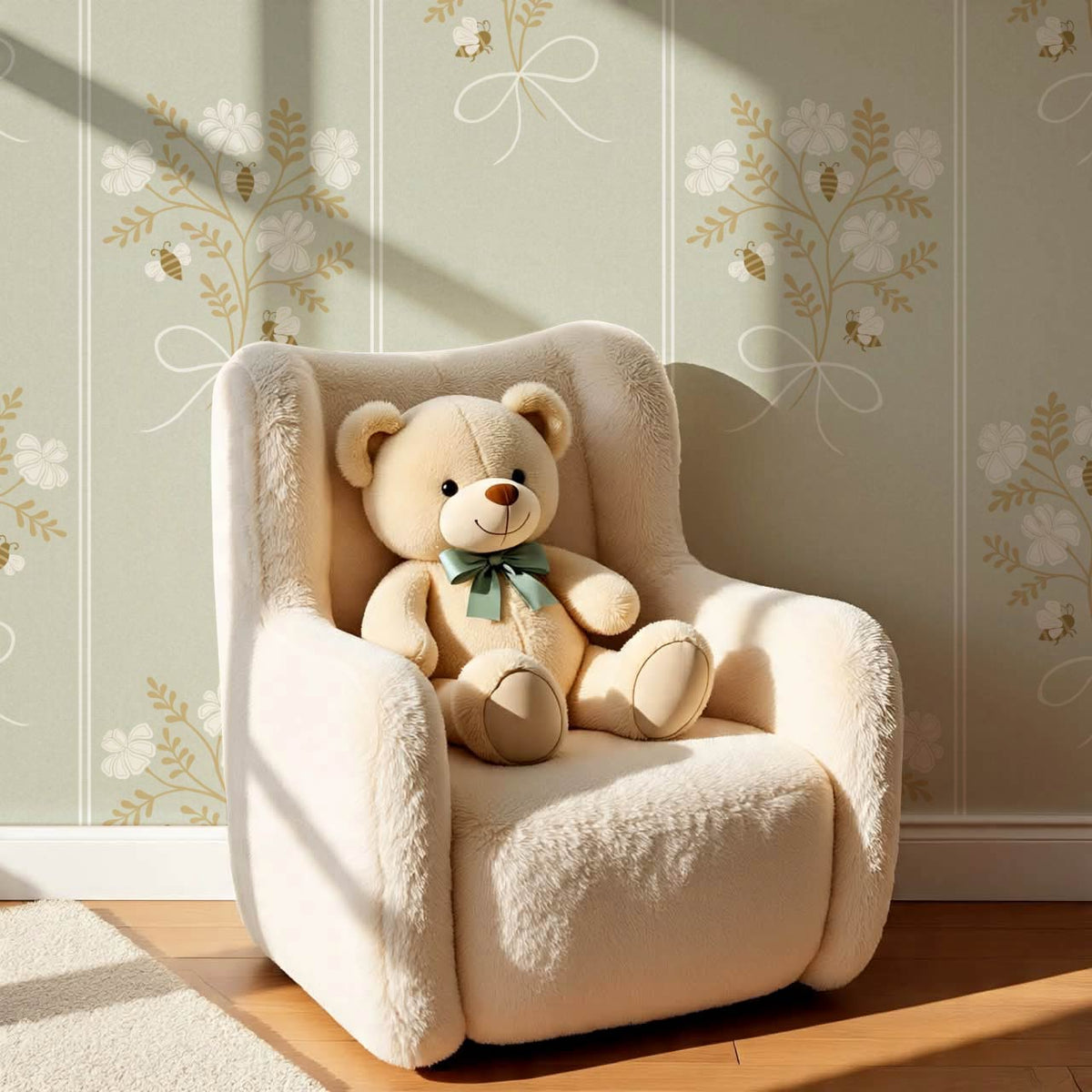 Pipa Blossom Bees Pale Mint Beige Wallpaper