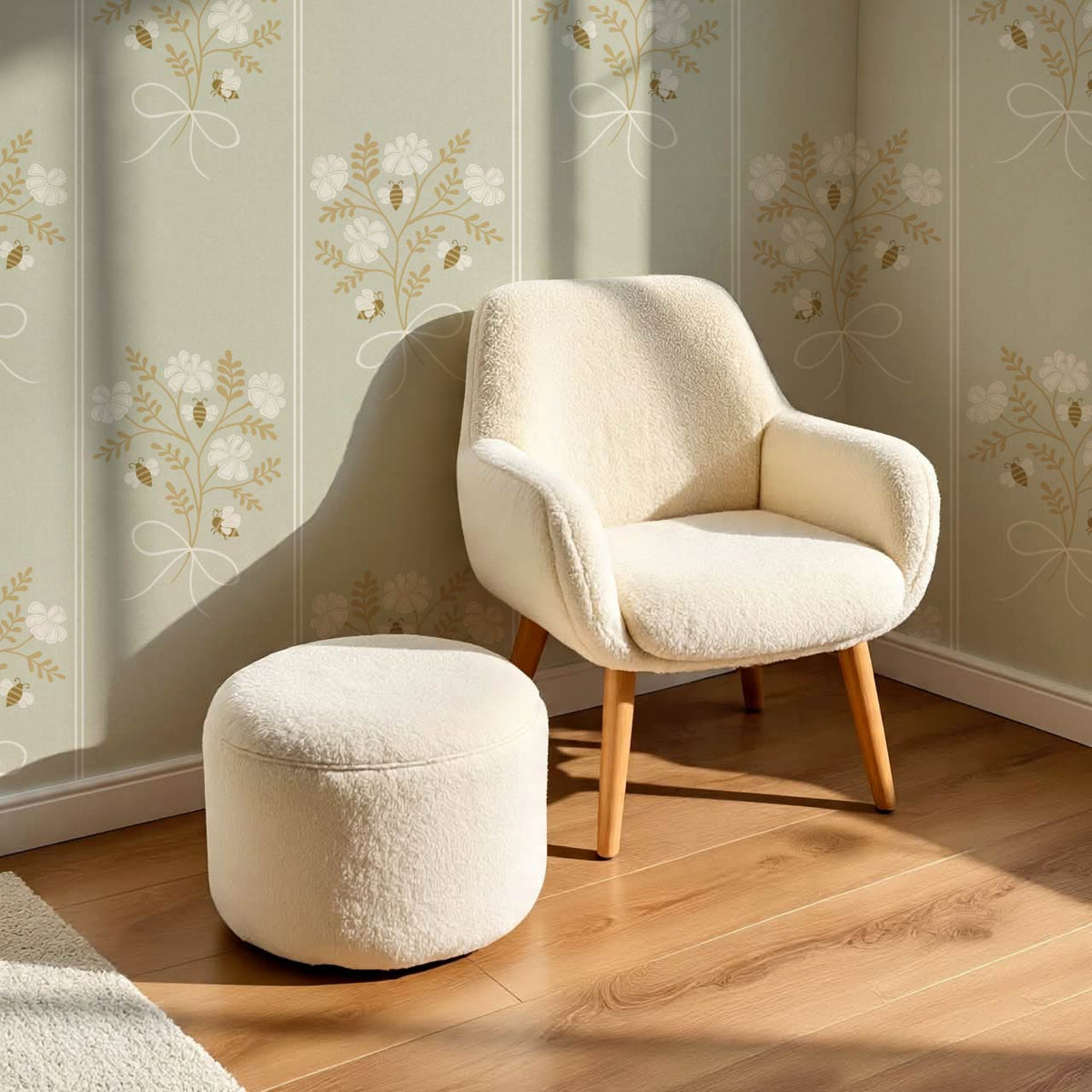 Pipa Blossom Bees Pale Mint Beige Wallpaper