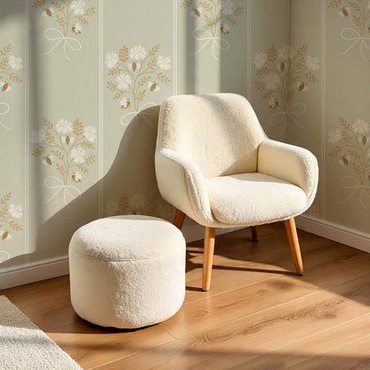 Pipa Blossom Bees Pale Mint Beige Wallpaper