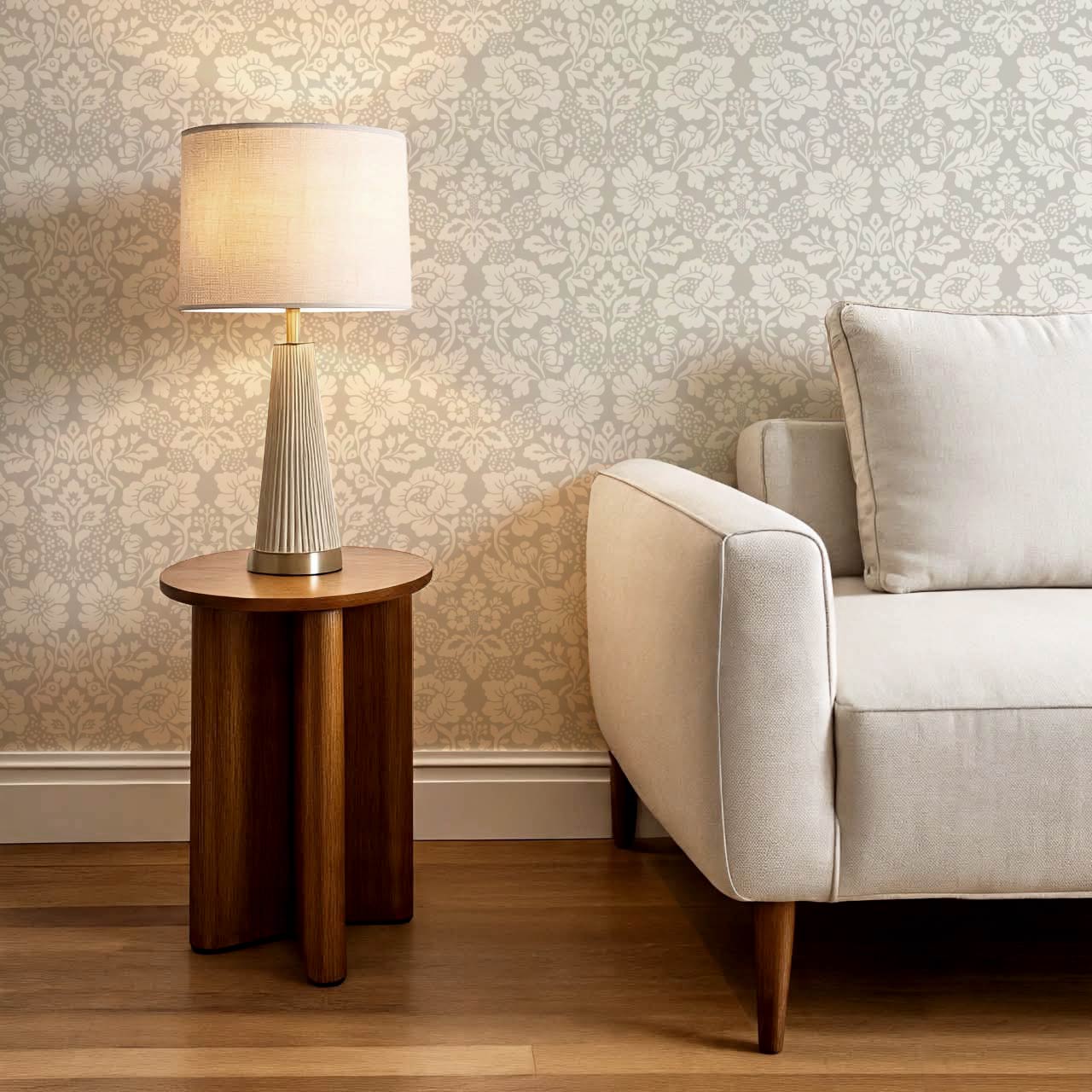 Presley Ogee Damask Cream Taupe Wallpaper