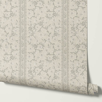 Priscila Heirloom Petal Stripe Dove Wallpaper