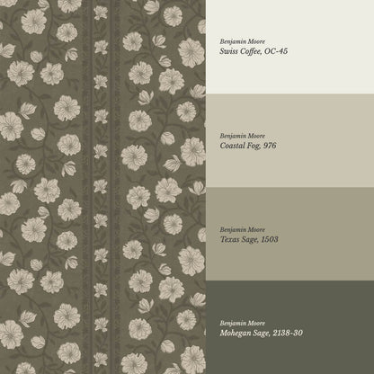 Priscila Heirloom Petal Stripe Olive Wallpaper
