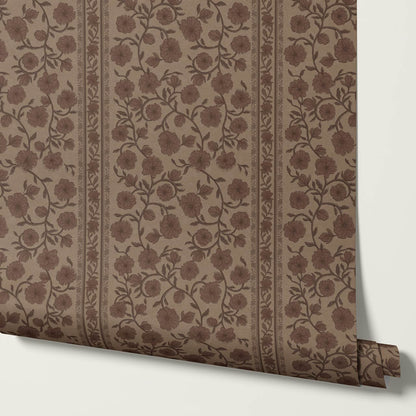 Priscila Heirloom Petal Stripe Coffee Wallpaper