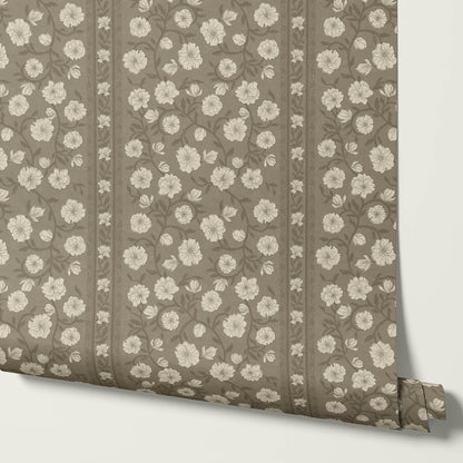 Priscila Heirloom Petal Stripe Olive Wallpaper
