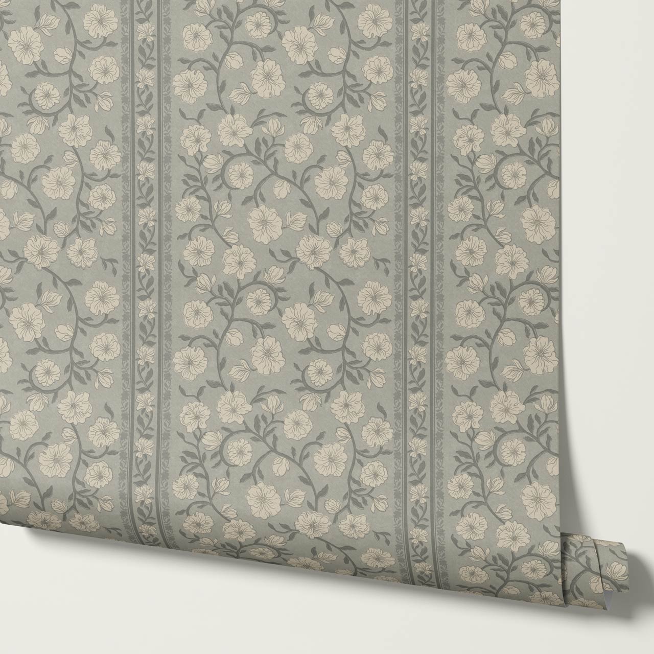 Priscila Heirloom Petal Stripe Dry Sage Wallpaper