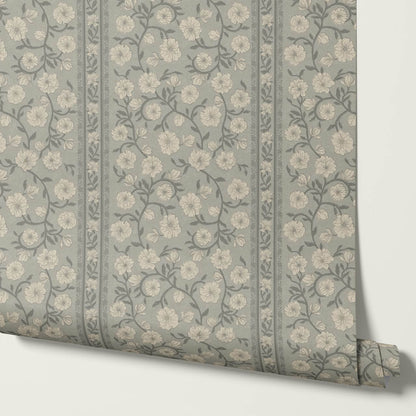 Priscila Heirloom Petal Stripe Dry Sage Wallpaper