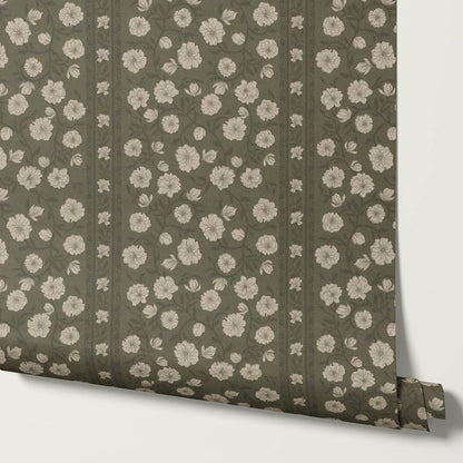 Priscila Heirloom Petal Stripe Forest Wallpaper