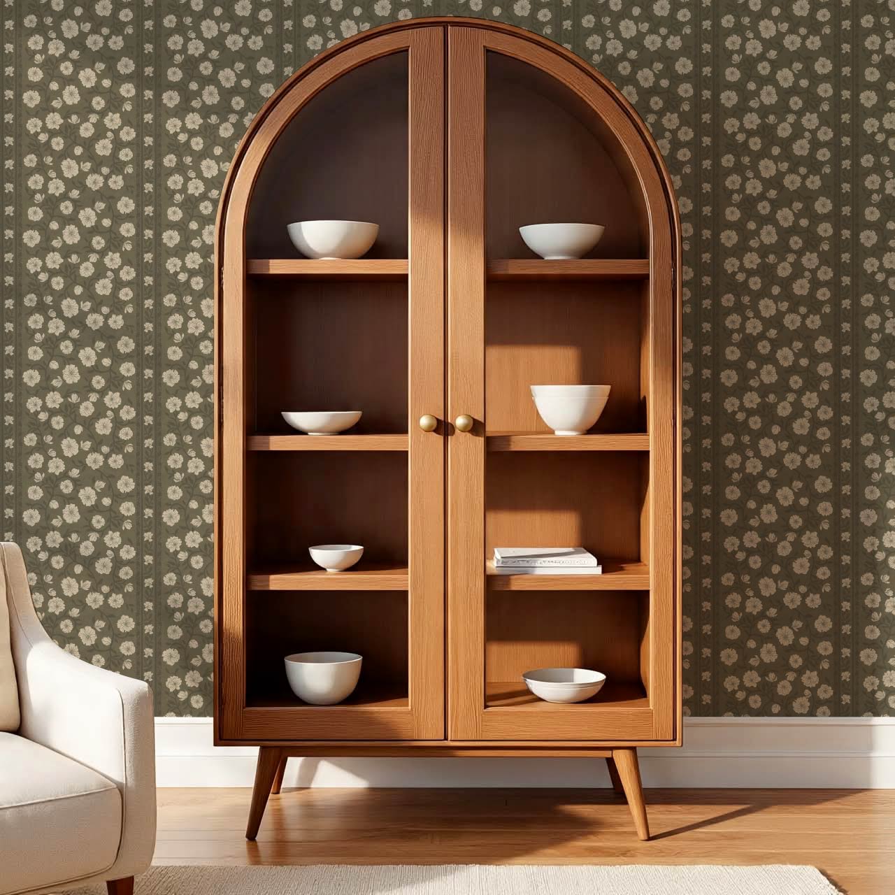 Priscila Heirloom Petal Stripe Olive Wallpaper