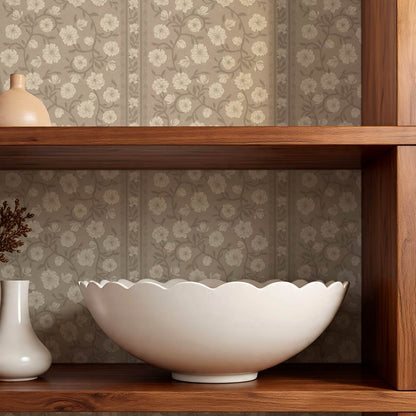 Priscila Heirloom Petal Stripe Taupe Wallpaper
