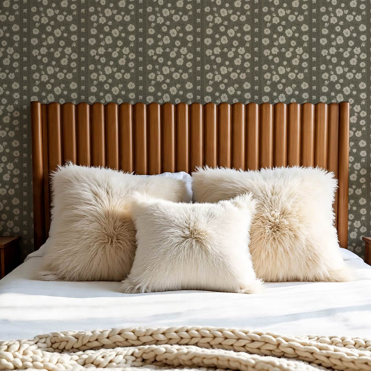 Priscila Heirloom Petal Stripe Olive Wallpaper