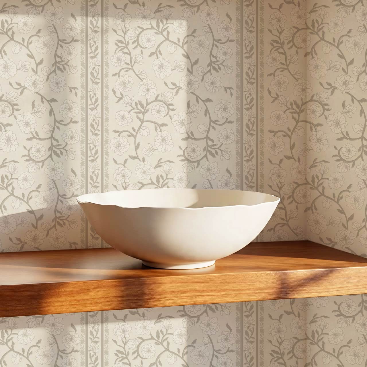 Priscila Heirloom Petal Stripe Beige Wallpaper