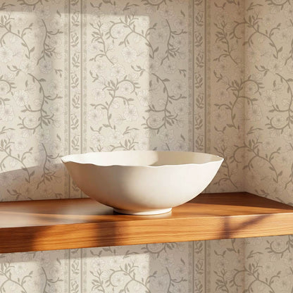 Priscila Heirloom Petal Stripe Beige Wallpaper