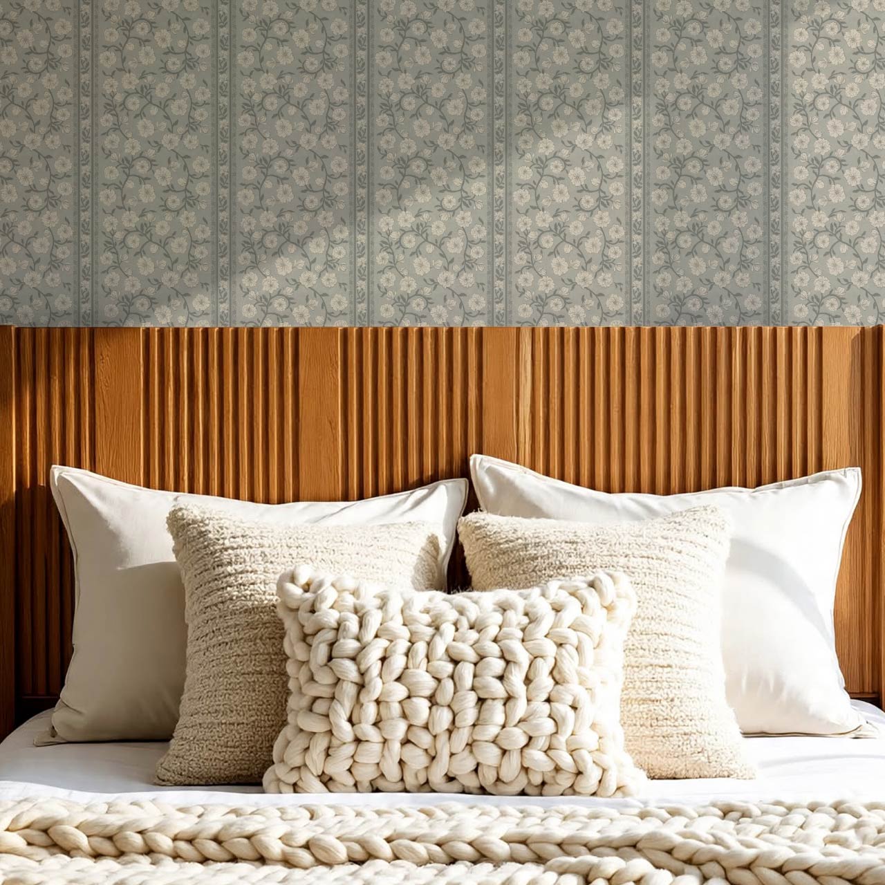 Priscila Heirloom Petal Stripe Dry Sage Wallpaper