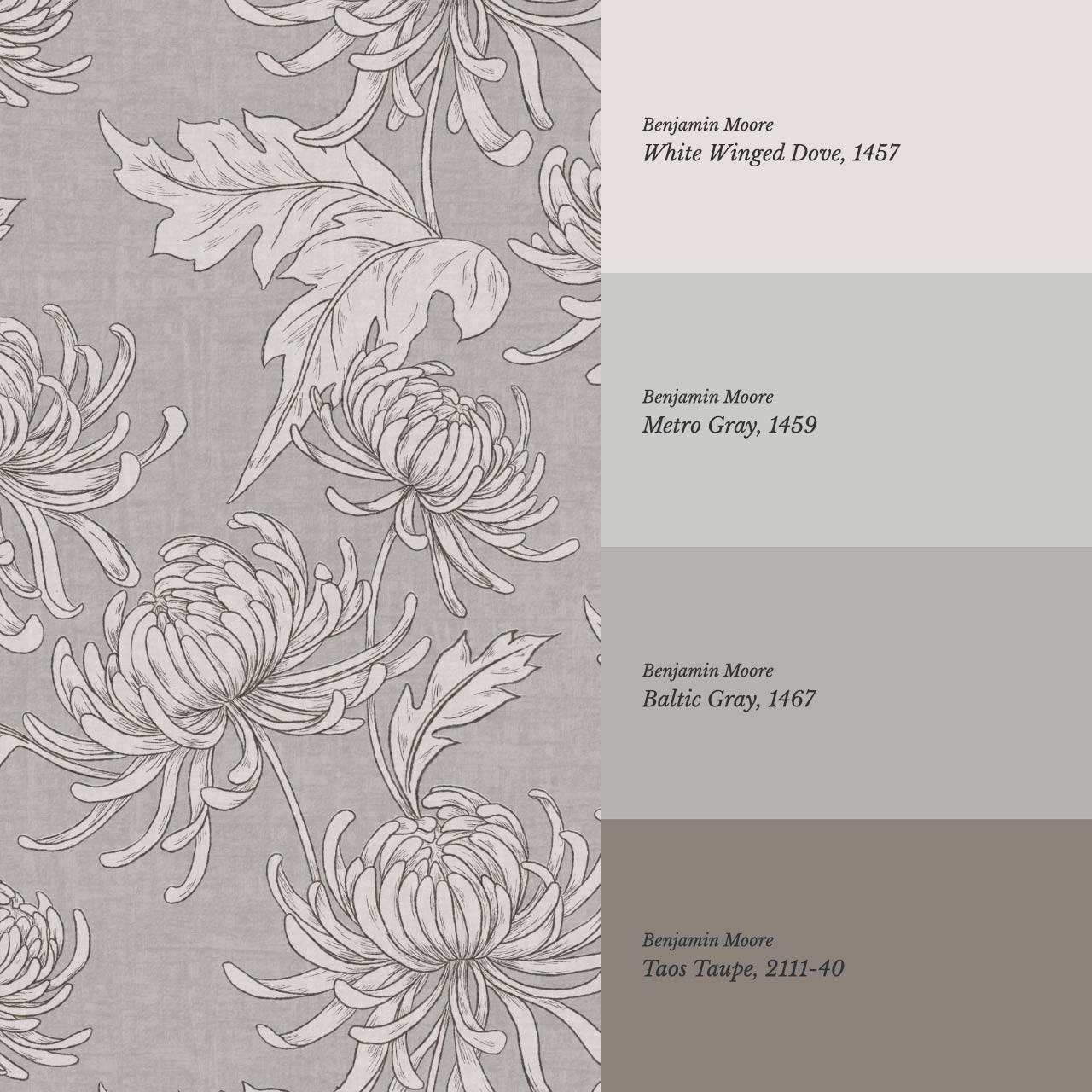 Qiana Large Chrysanthemums Silver Dove Gray Wallpaper