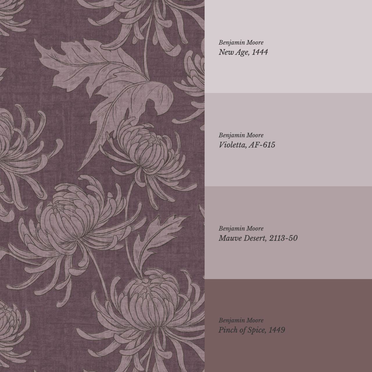 Qiana Large Chrysanthemums Plum Purple Wallpaper