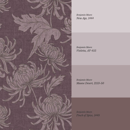 Qiana Large Chrysanthemums Plum Purple Wallpaper