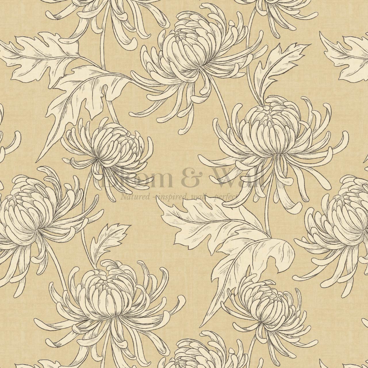 Qiana Large Chrysanthemums Almond Yellow Wallpaper