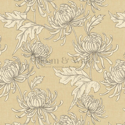Qiana Large Chrysanthemums Almond Yellow Wallpaper