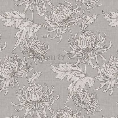 Qiana Large Chrysanthemums Silver Dove Gray Wallpaper