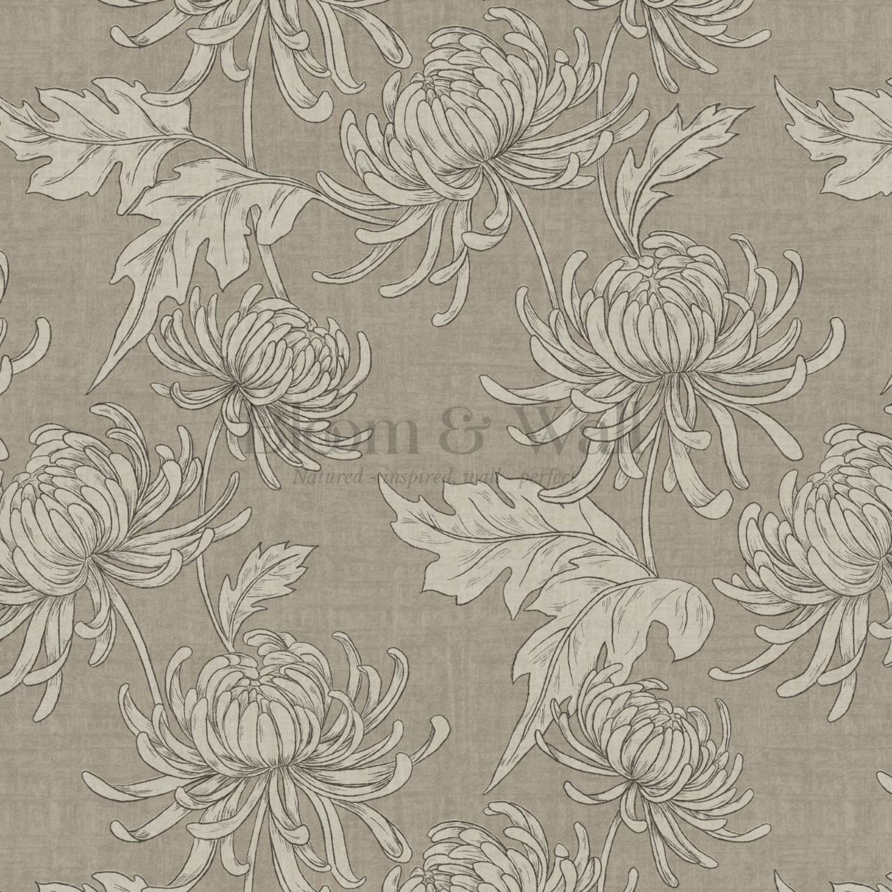 Qiana Large Chrysanthemums Olive Stone Wallpaper