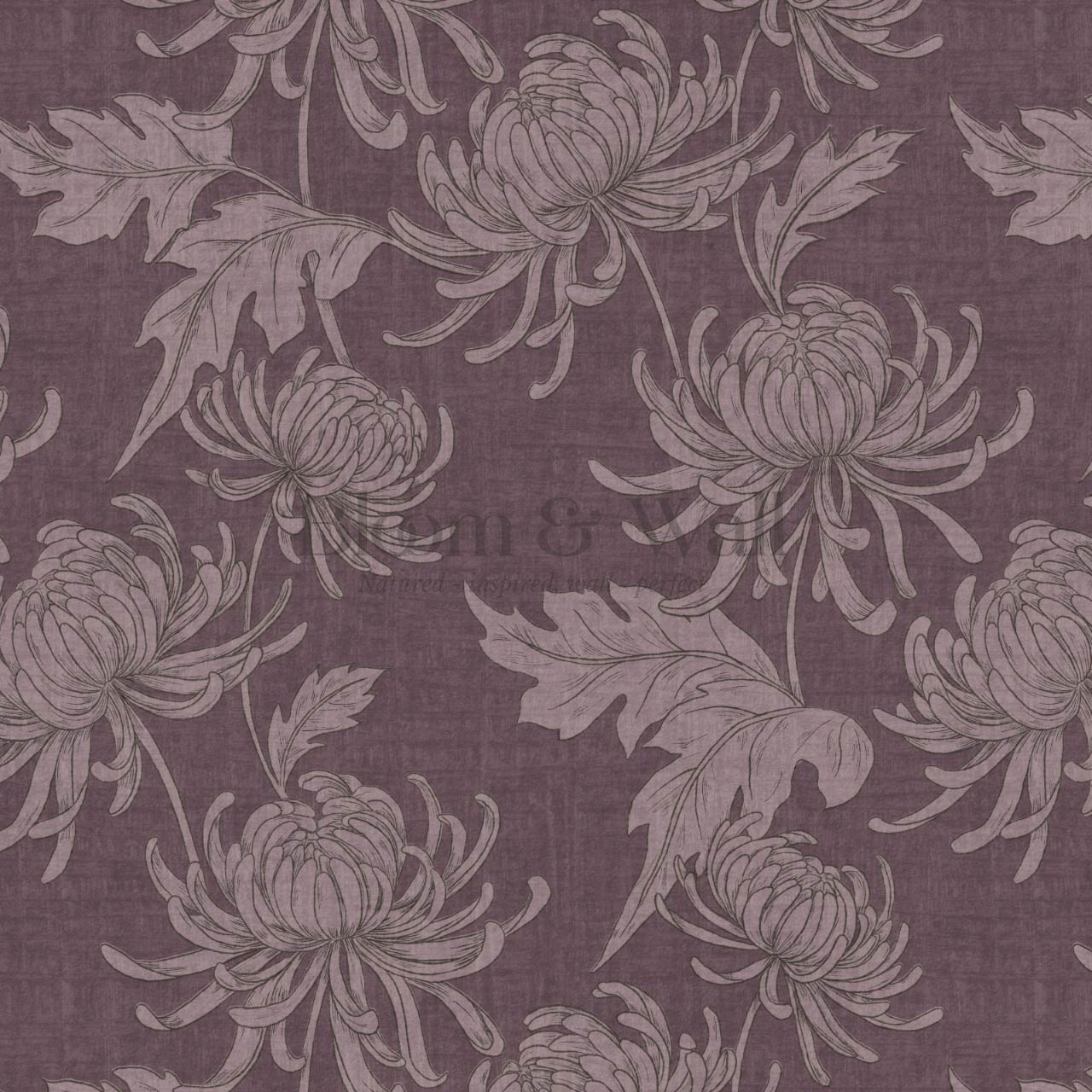 Qiana Large Chrysanthemums Plum Purple Wallpaper
