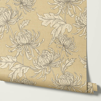 Qiana Large Chrysanthemums Almond Yellow Wallpaper