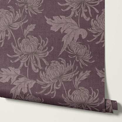 Qiana Large Chrysanthemums Plum Purple Wallpaper