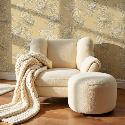 Qiana Large Chrysanthemums Almond Yellow Wallpaper