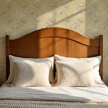 Qiana Large Chrysanthemums Almond Yellow Wallpaper