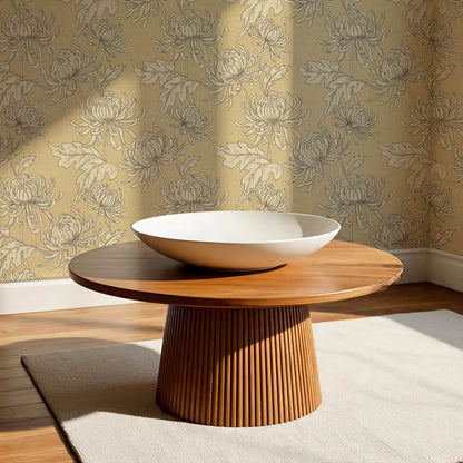 Qiana Large Chrysanthemums Almond Yellow Wallpaper