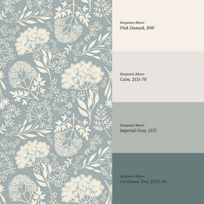 Queen Anne's Lace Botanicals Teal Wallpaper