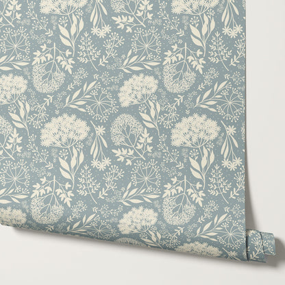 Queen Anne's Lace Botanicals Teal Wallpaper