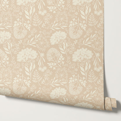 Queen Anne's Lace Botanicals Coral Wallpaper