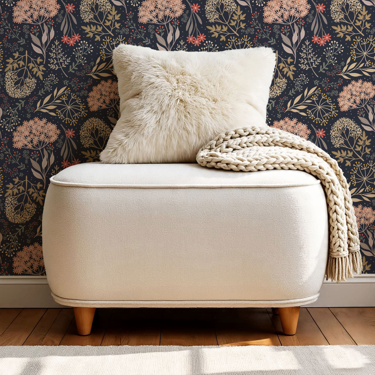 Queen Anne's Lace Botanicals Navy Pink Wallpaper